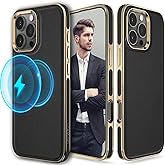LOHASIC for iPhone 16 Pro Case Leather, Luxury Vegan Leather Strong Magnetic Classic Protective Phone Cover Compatible with MagSafe 6.3 inch 2024 New, Black Gold