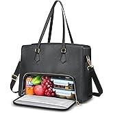 Jetviivid Laptop Tote Bag with Lunch Compartment, PU Leather Work Bag for Women, 15.6 Inch Laptop Bag for Office,Work, Black