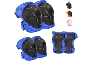 ZLEIOUY Kids Protective Gear Set - Knee Pads Elbow Pads with Wrist Guards for Ages 3-12 | 3-in-1 Safety Protective Gear for Skating, Cycling, Biking, Roller Skates, Scooters (Blue, ‎S(3-7Years))