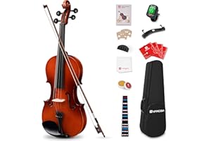 Vangoa Violin 1/2 Size Fiddle Full Set, Half-Size Acoustic Violins Solid Wood Sides Kit with Hard Case, Starter Violin Bundle for Students Beginners 6-10, Premium Novice Accessory Pack