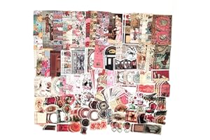ESWENY 200PCS Vintage Scrapbooking Supplies Pack, Aesthetic Scrapbook Sticker Paper Art Journaling Kit for Bullet Junk Journals,Planner,Cottagecore Decor Gifts (Pink Retro Collection)