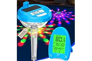 Pircaath 2025 Solar Wireless Pool Thermometer | Dynamic LED Light Show & Dual Backlit Display - Easy Read, 650FT Wireless Transmission | Floating Pool Water Temperature Gauge for Pools & Spas