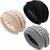 Ultrafun 3 Pack Satin Lined Beanie for Women, Slouchy Winter Hats with Silk Lined, Oversized Knit Warm Hat Skull Cap