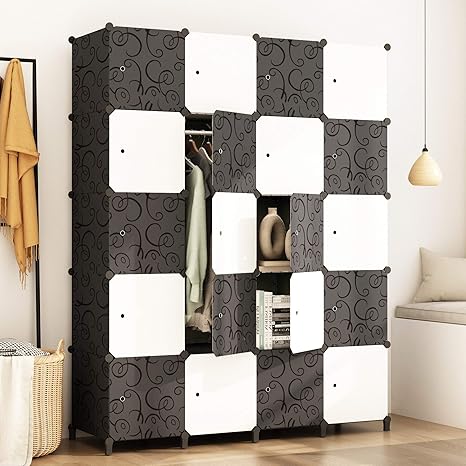 Amazon Joiscope 洋服収納ラック 黒と白い扉 Diy クローゼット 組み立て式 ワードローブ 収納ボックス 大容量 おしゃれ 収納棚 防塵 防汚 防水 ワードローブ オンライン通販