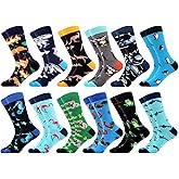 WeciBor Men's Dress Funny Crazy Colorful Novelty Combed Cotton Crew Socks 12 Pack - Size 7-10/10-13/13-15