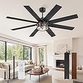 65 Inch Farmhouse Ceiling Fan with Lights and Remote, Black Ceiling Fans with Lights, Modern Ceiling Fan with 6-Speed Reversible DC Motor, 3CCT, Large Ceiling Fans for Living Room, Bedroom, Patio