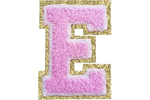 Letter Patches Varsity Glitters Chenille,3 PCS SPRT Iron on Pink Letter Patch,Alphabet Cloth Patch for Team Costume Decoration 3.1in Height E (3 Pieces)
