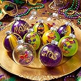MiniInflat 16 Pcs Mardi Gras Ball Ornaments 2.4 Inch Glitter Mardi Gras Tree Ornaments with Hanging Rope Carnival Masks Purple Green Gold Tree Decorations for Home Carnival Masquerade Party Decor