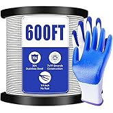 1/4" Stainless Steel Cable,7x19 Strand Aircraft Wire Rope,Cable for Heavy Duty Applications,Outdoor Pulley Cables,Deck Railing, with Gloves,Breaking Strength 6400 Ibs,600FT