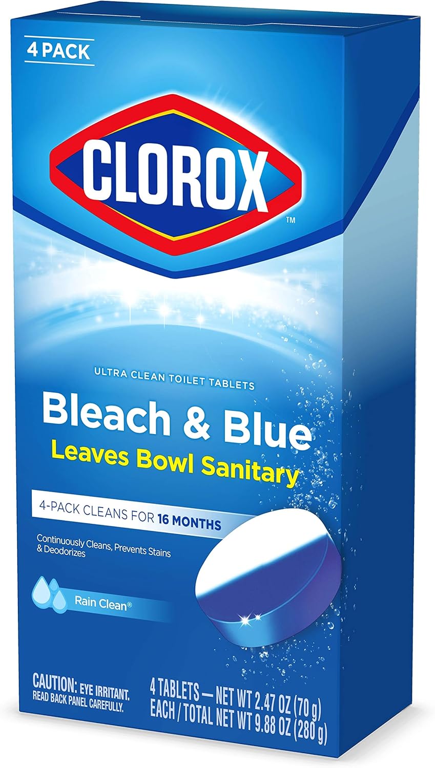 Clorox Ultra Clean Toilet Tablets Bleach & Blue, Rain Clean Scent 2.47 Ounces Each, 4 Count (Package May Vary): Health & Personal Care