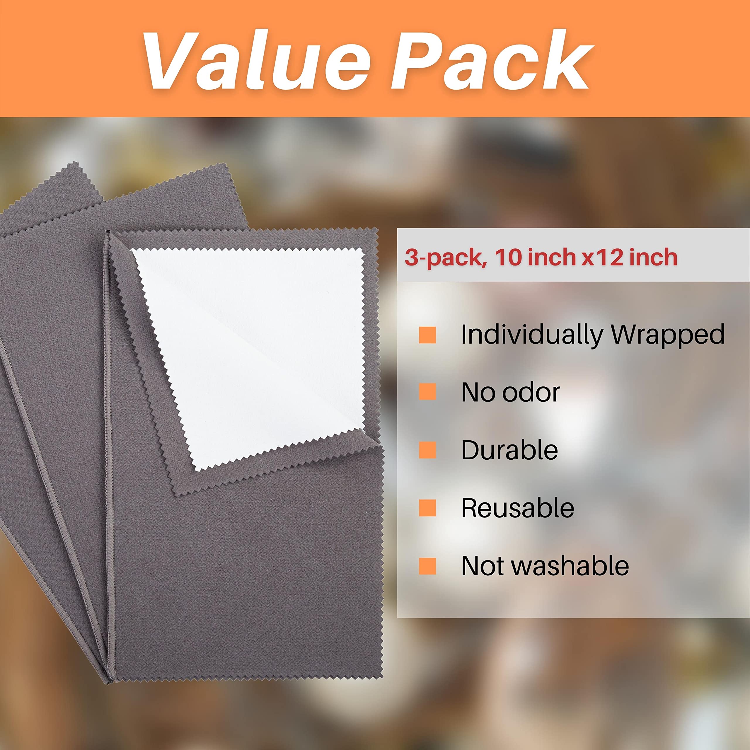 CATIFLIN 3PCS Dark Gray Silver Polishing Cloths, 10