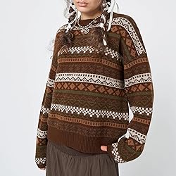 Women Y2K Argyle Striped Pullover Sweater Casual