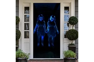COPERBRI Horror Twins Halloween Banner Backdrop Trick or Treat Killer Creepy Scary Theme Decor for Horror Movie Fan Halloween Party Decorations Birthday Party Scream Party Supplies Photo Booth Props