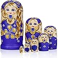 Starxing Russian Nesting Dolls Matryoshka Wood Stacking Nested Set 7 Pieces Handmade Toys for Children Kids Christmas Halloween Easter Mother's Day Birthday Home Room Decoration Gift (Blue)