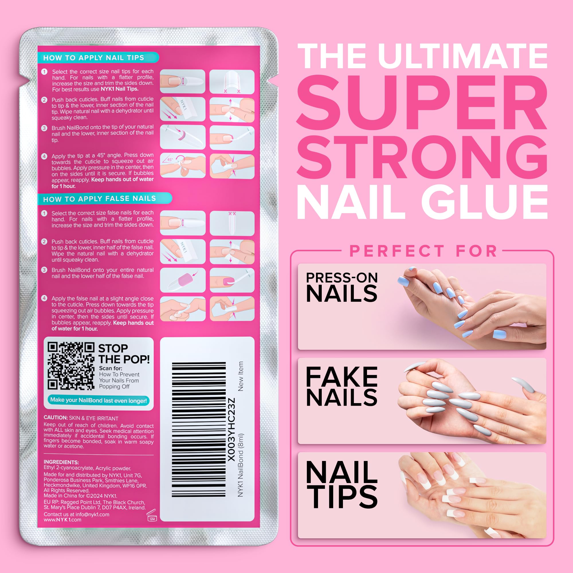 Super Strong Nail Glue for Press On Nails, Nail Tips & Acrylic Nails (8ml) NYK1 NailBond Brush On Glue for Press Ons, Tips & Acrylics - Long Lasting, Maximum Strength, Mess-Free Application - Image 4