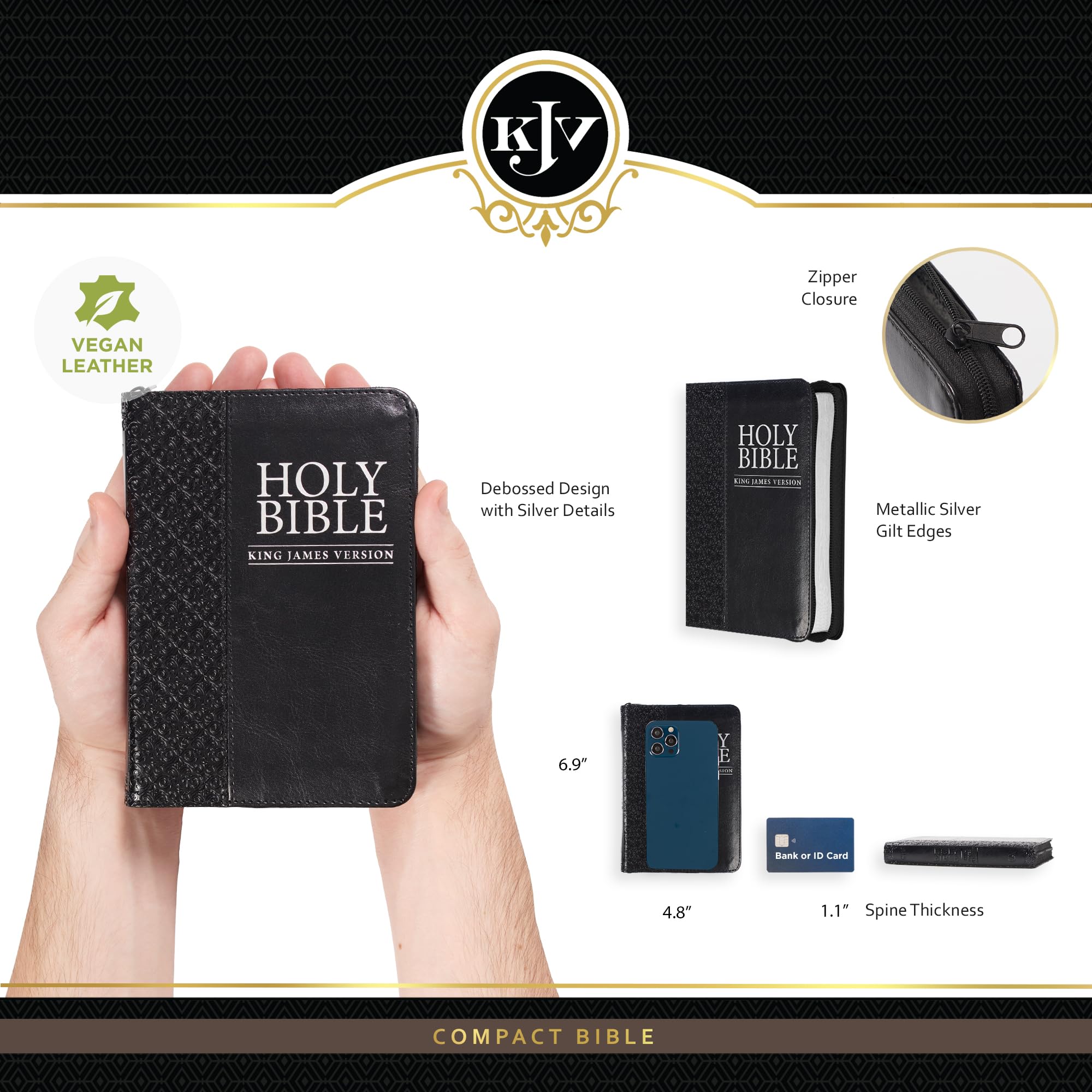 KJV Holy Bible, Compact Faux Leather Red Letter Edition - Ribbon Marker, King James Version, Black Faux Leather, Zipper Closure (KJV Compact Editions) KJV Holy Bible, Compact Faux Leather Red Letter Edition - Ribbon Marker, King James Version, Black Faux Leather, Zipper Closure (KJV Compact Editions) Imitation Leather