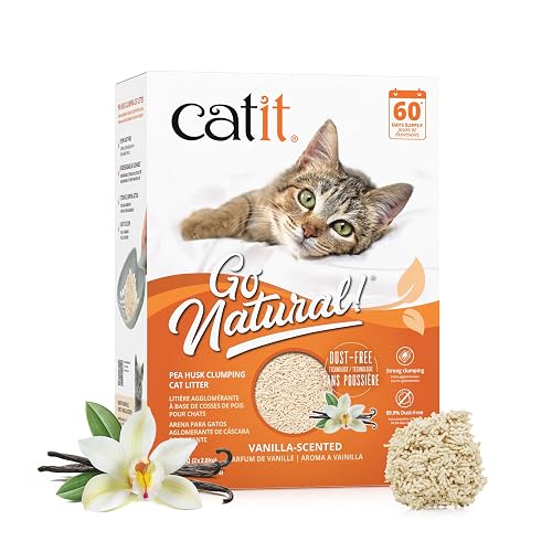 Catit Go Natural Pea Husk Clumping Cat Litter, Tofu, Vanilla 5.6 kg, Dust Free & Lightweight Cat Litter, Easy to Scoop Litiere Pour Chat