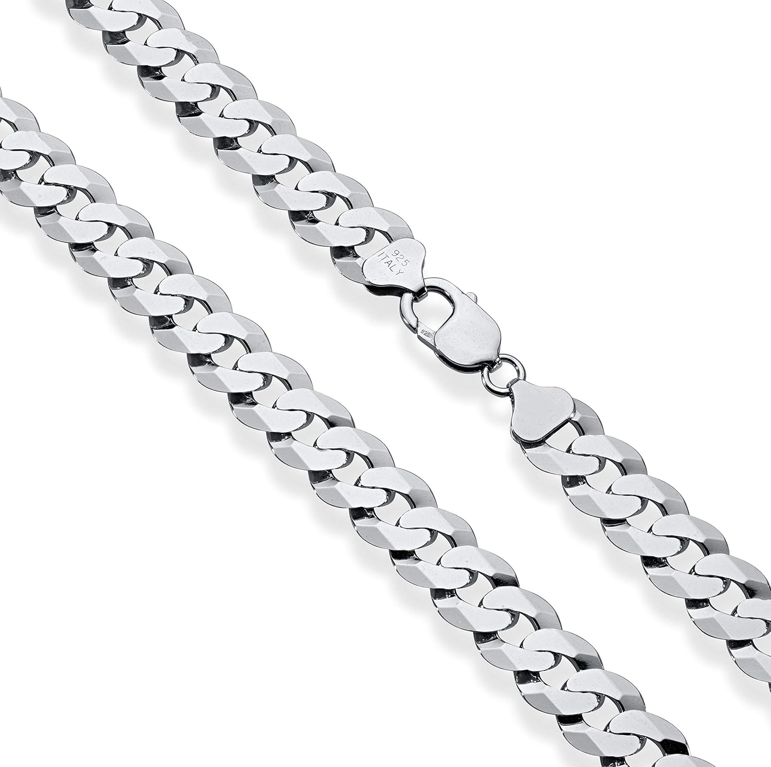 Miabella Solid Rhodium Plated 925 Sterling Silver Italian 12mm (1/2 Inch) Solid Cuban Link Curb Chain Necklace For Men, 18, 20, 22, 24, 26, 28 Inch Made in Italy (Length 28 Inches) | 