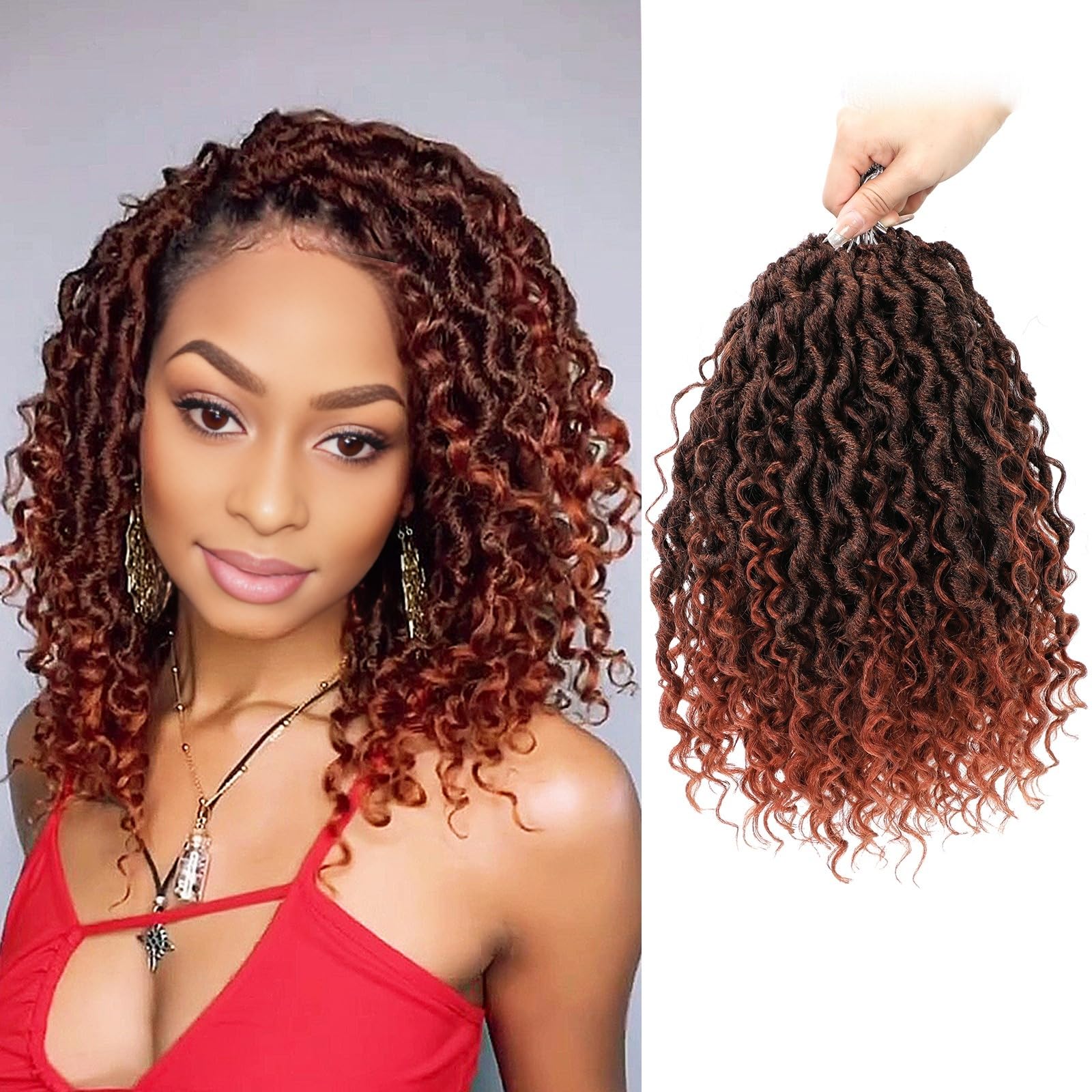 Photo 1 of Forevery Goddess Locs Crochet Hair 14 Inch Faux Locs Crochet Hair for Black Women Pre Looped Long-lasting & Low-maintenance 6 Packs Ginger Crochet Locs with Curly Ends for Full Head