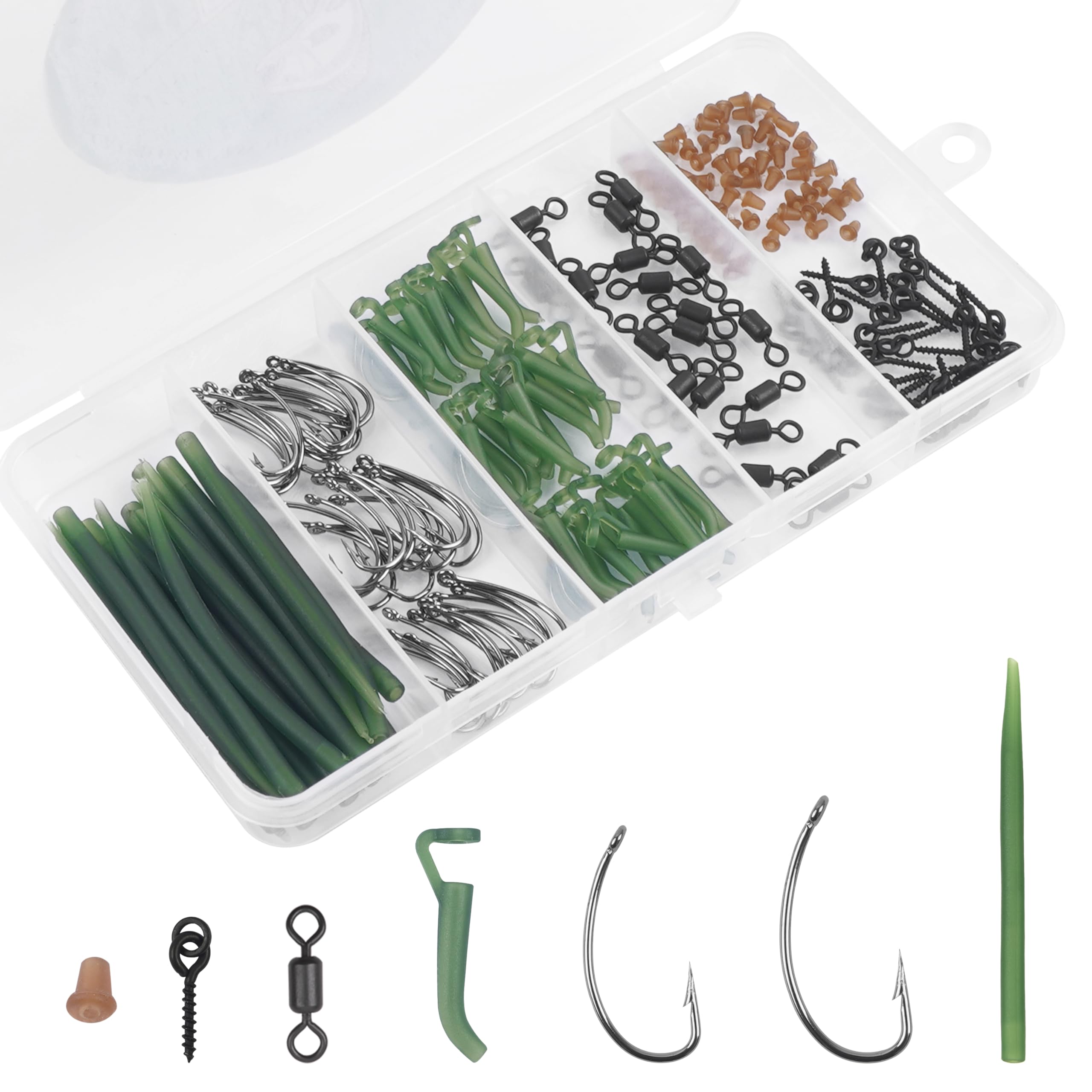 Carp Fishing Rigs Tackle Set Safety Fishing Clips Quick Change Swivel Anti-Tangle Sleeve Tail Rubber Carp Accessories Kit