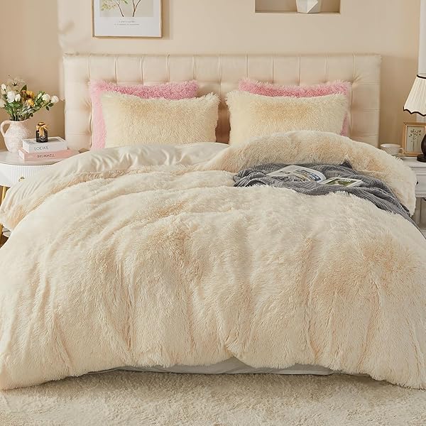 EMME LUXURY FUZZY DUVET COVER SET KING SIZE...