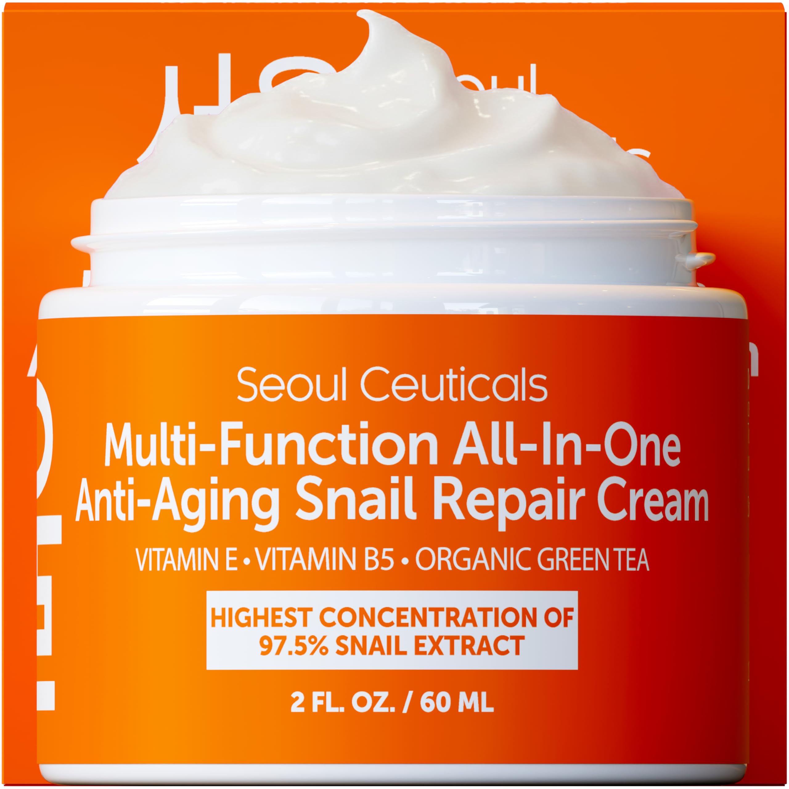 SeoulCeuticals Snail Repair Cream Moisturiser – 97.5% Snail Mucin Korean Skincare Day and Night Cream – Powerful All-In-One Organic Anti-Ageing Snail Moisturiser For Brightening and Hydrating, 60ml