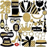 KatchOn, Glitter New Years Photo Booth Props 2026 - Pack of 30 | Gold and Black New Years Eve Photo Booth Props for Happy New Year Decorations 2026 | NYE Decorations | New Years Eve Party Supplies