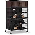 HABUTWAY 50''H Metal Large Ferret Cage, Rolling Chinchilla Cage with Removable Ramps& Double Door, Critter Nation with Locker, Rat Cage Indoor Wooden Pet Crate Furniture