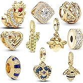 ROPLYNT 10 Pack Silver Spacer Beads Charms fit Bracelet DIY Bracelet CZ Pendant Set