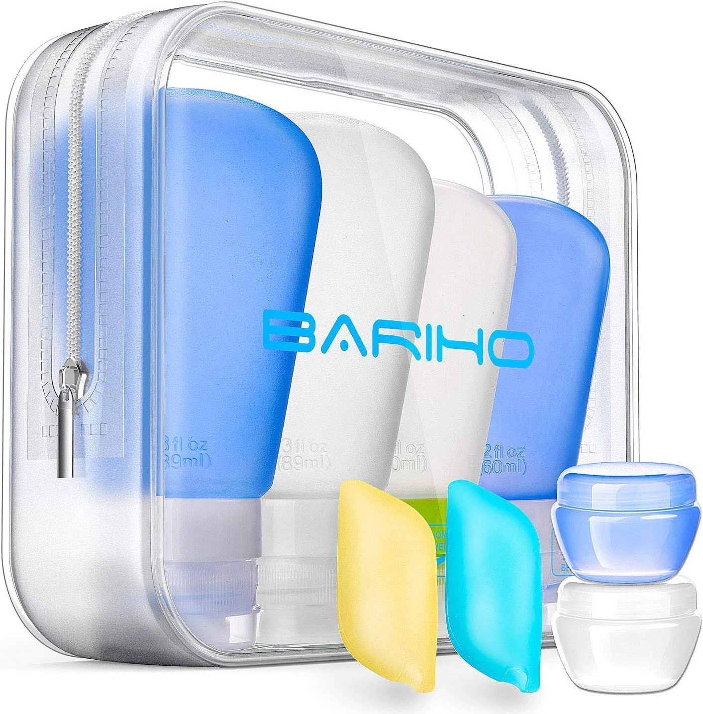 Portable 3-layer Leakproof Silicon Soft Travel Bottle Sets(8PCS) With Cosmetic Containers(10mL) and Toothbrush Cover for Shampoo,Toiletries,Lotion,Conditioner-Carry-on TSA Airline approved