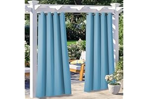 NICETOWN Outdoor Curtains for Patio Waterproof Set of 2, Silver Stainless Steel Grommet Blackout Weighted Outdoor Indoor Drapes Thermal Insulated for Balcony/Pool, W52 x L84, Teal Blue