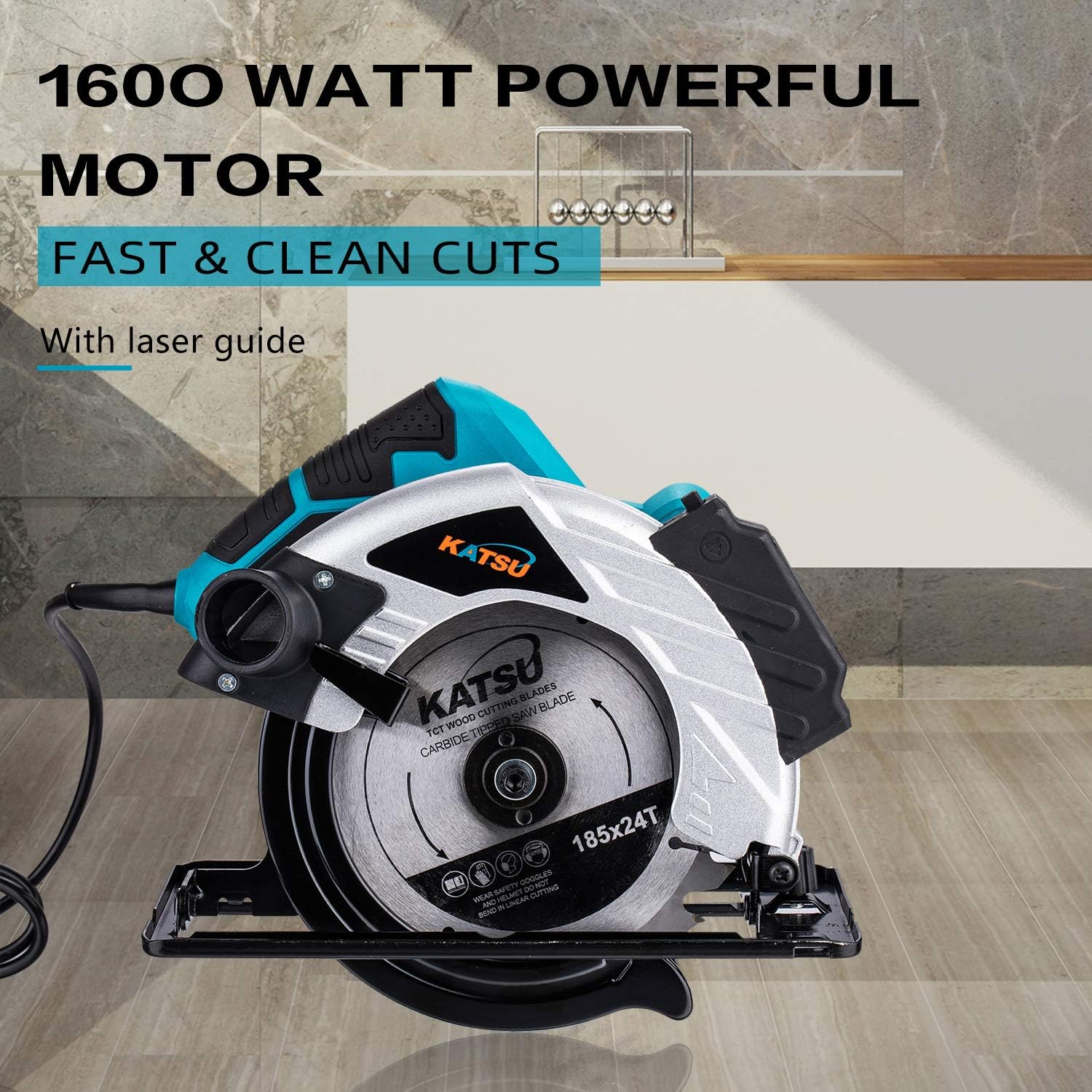 KATSU Circular Saw 185mm 7 Inch 1600W Electric Saw with Laser Guide and 2 Blades 24T/40T - Image 3