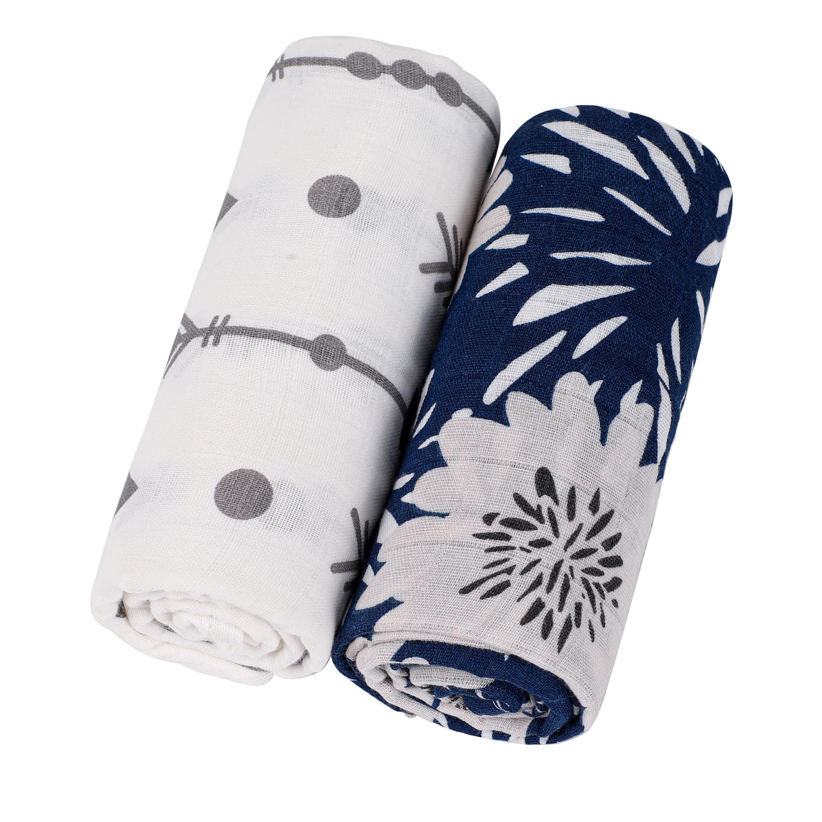KAKU NANU Muslin Blanket Swaddle Soft Lightweight Organic Cotton 2 Pack 110x120cm Large Cloths for Baby White and Baby Wrap