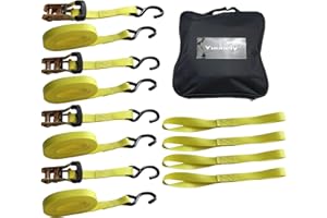 Yuoneiy Heavy Duty Ratchet Tie Down Straps (4PK) 1 1/16 in. x 15 ft x 3300 lbs Breaking Strength for Motorcycle and Trailer