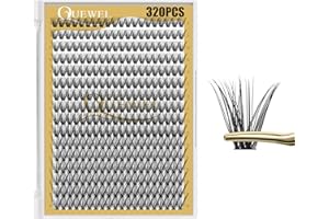 QUEWEL Lash Clusters 320Pcs Cluster Lashes 40D D Curl Lash Clusters Mix9-16mm Individual Eyelashes Clusters Wispy DIY Eyelash Extension Thin Band Soft to Use at Home (40D D Mix9-16)