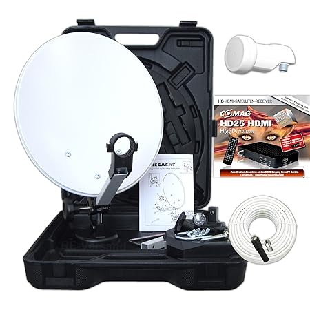 Camping Koffer HDTV Sat-Anlage digital 12V/230V inkl. COMAG HD25 HDMI Receiver, Saugfuß, Megasat HD-Profi Universal-Single-LN