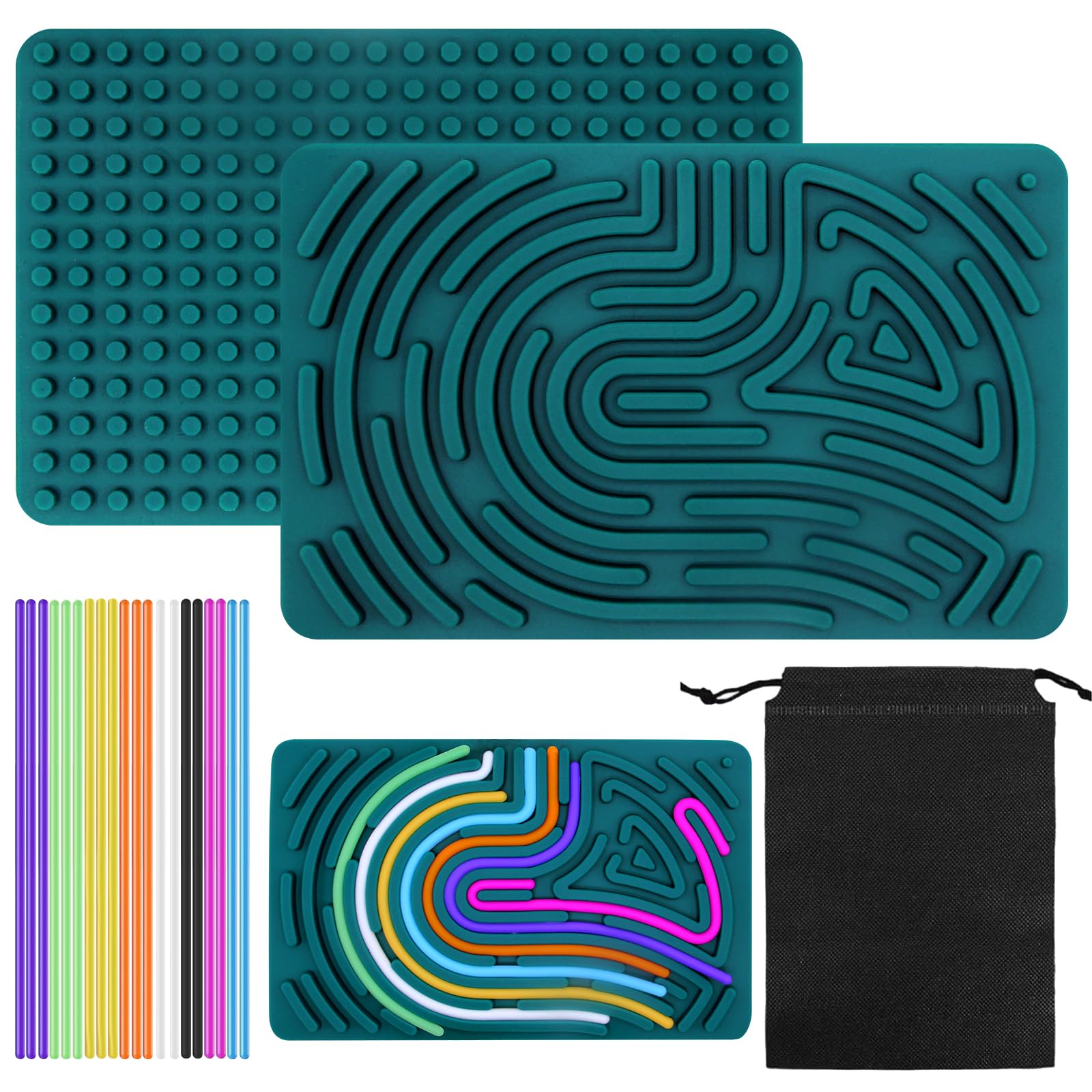 Sensory Toy Activity Board, Silicone Sensory Fidget Toys for Stress Anxiety, Sensory Travel Toys Game for Children from 3 Years and Adults, with Travel Bag & 20 Cords