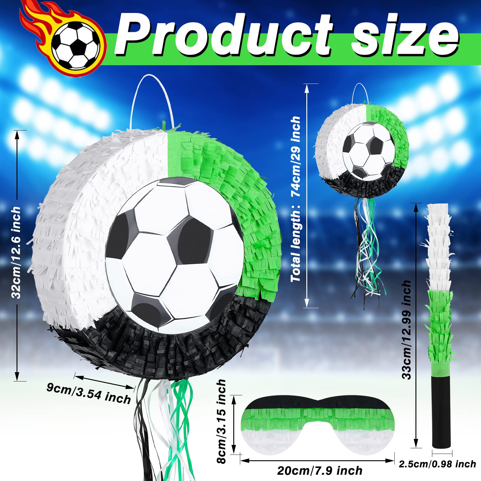 Deekin 3 Pcs Soccer Ball Piñata Set Include Piñata with Stick Eye Mask Soccer Ball for Kids Music Science School Sports Bridal Shower Birthday Party Decorations Supplies