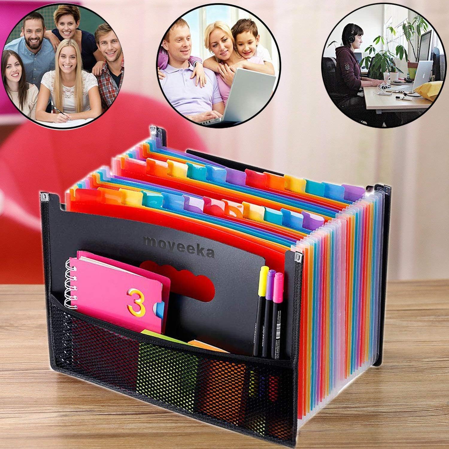 24 Pocket Expanding File Folder with Cloth Edge Wrap, Letter Size Organizer Expandable Accordion A4 Files Bag : Office Products