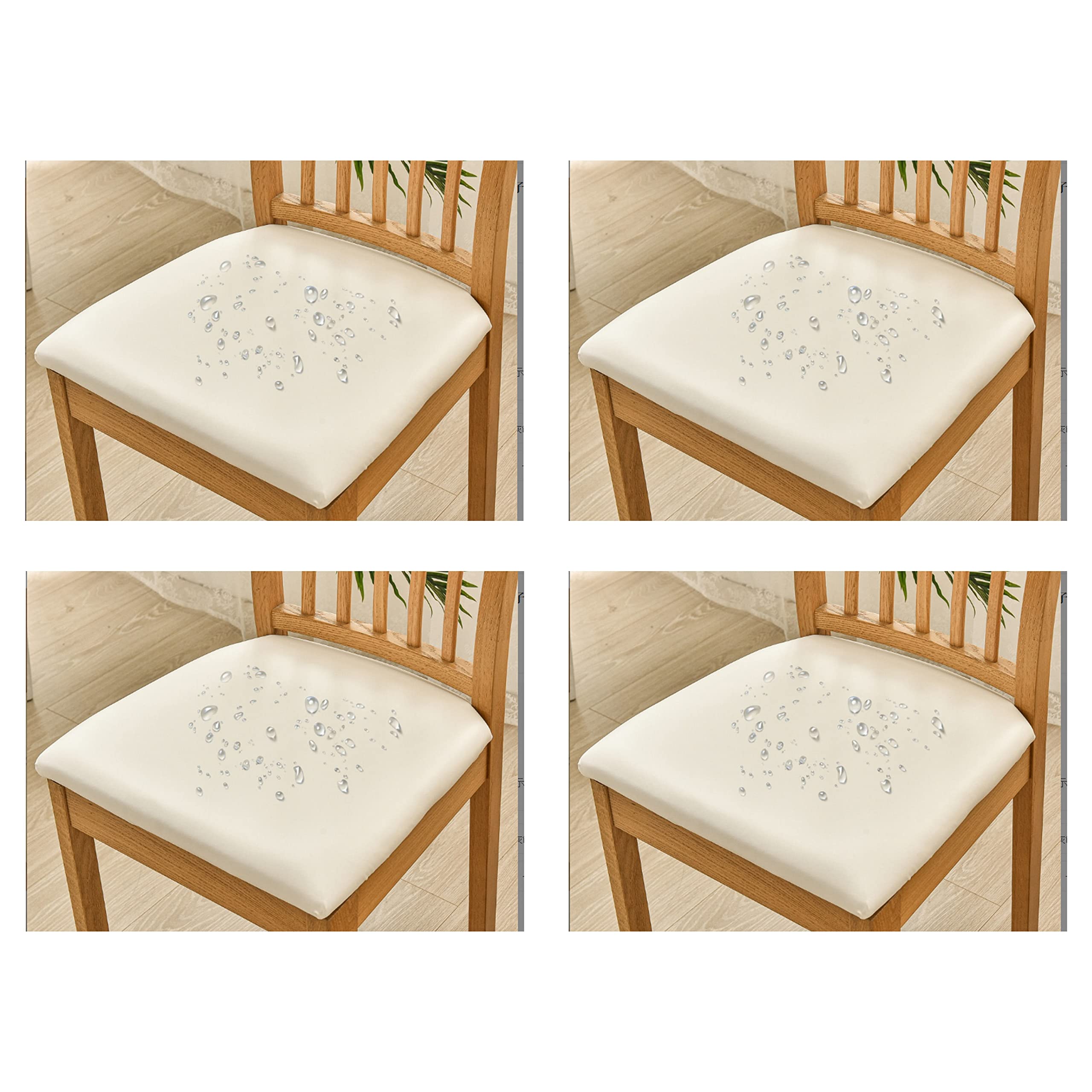 qiden Chair Seat Covers Set Of 2/4/6 PU Cushion Cover For Dining Chair Waterproof Chair Seat Slipcovers Parsons leather seat covers Seat Slipcover-Creamy-white-Pack of 4 (36-48cm)