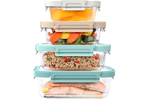Bentgo Glass Leak-Proof Food Storage Set - 8 Piece Stackable 1-Compartment Meal Prep Containers & Airtight Locking Lids, Reus