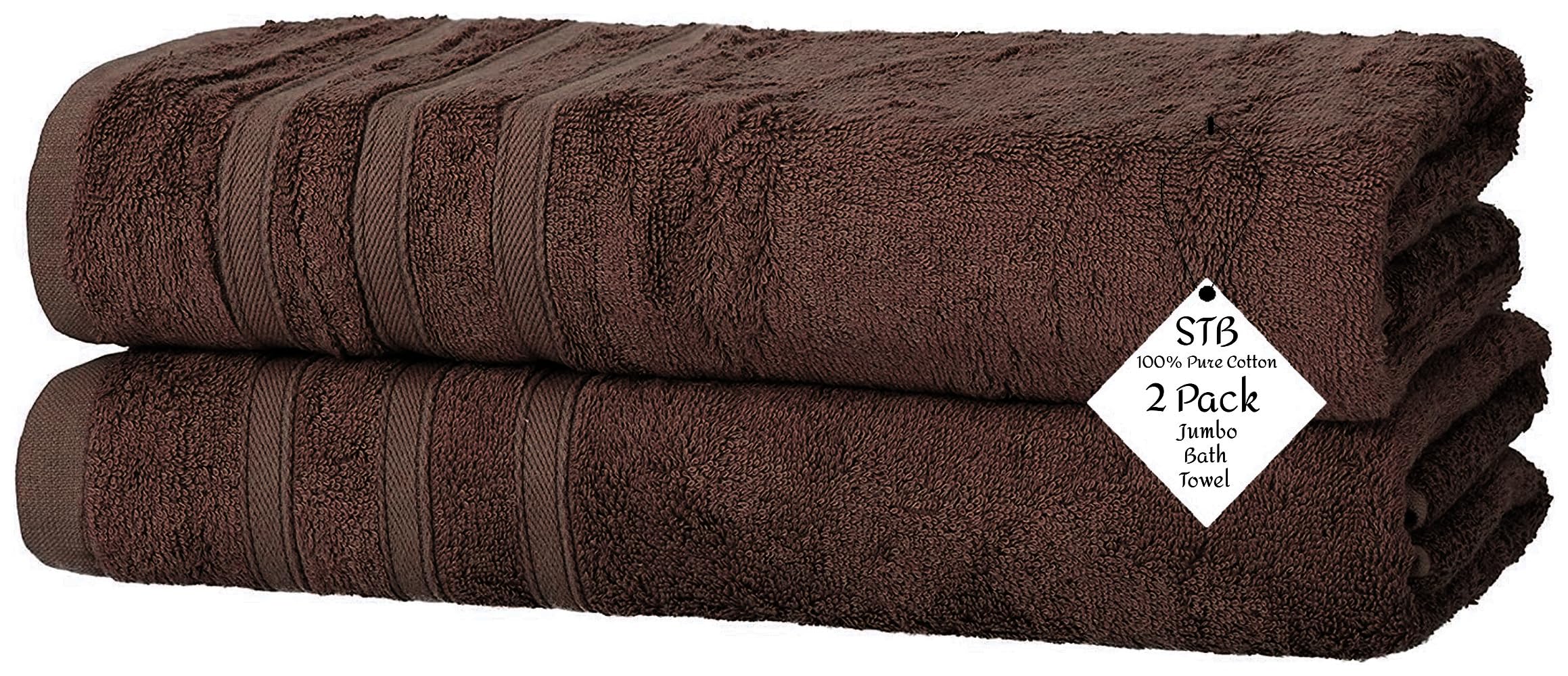 Pack of 2 Jumbo Bath Towels Sheets 100% Pure Cotton Quick Dry Gym, Spa, Hotel Quality 500-GSM Large Size Bathroom Towels 75 x 150 cm (Chocolate Brown)