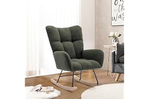 Unovivy Rocking Chair Nursery, Upholstered Nursing Armchair with Wooden Base, Baby Glider Rocker with Backrest, Small Gliding Seat for Living Room, Bedroom, Office, 30 Inches Depth, Dark Green