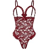 Avidlove One Piece Lingerie Sexy Teddy Ruffle V Neck Bodysuit Lace Nightie