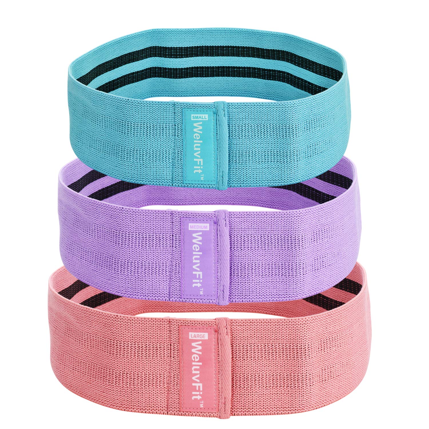 WeluvFit Booty Fabric Resistance Workout Hip Exercise Bands Set - Fitness Loop Circle for Abs, Squats, Legs, Butt - Thigh and Wide (3 Resistance Bands Set)