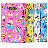 SUNCOLOR Birthday Party Favor Bags, 32 Pack Goodie Bags with Handles, 9.8 x6.7 inches, Pink Blue Yellow White Gift Bags for Kids Parties, Celebrations