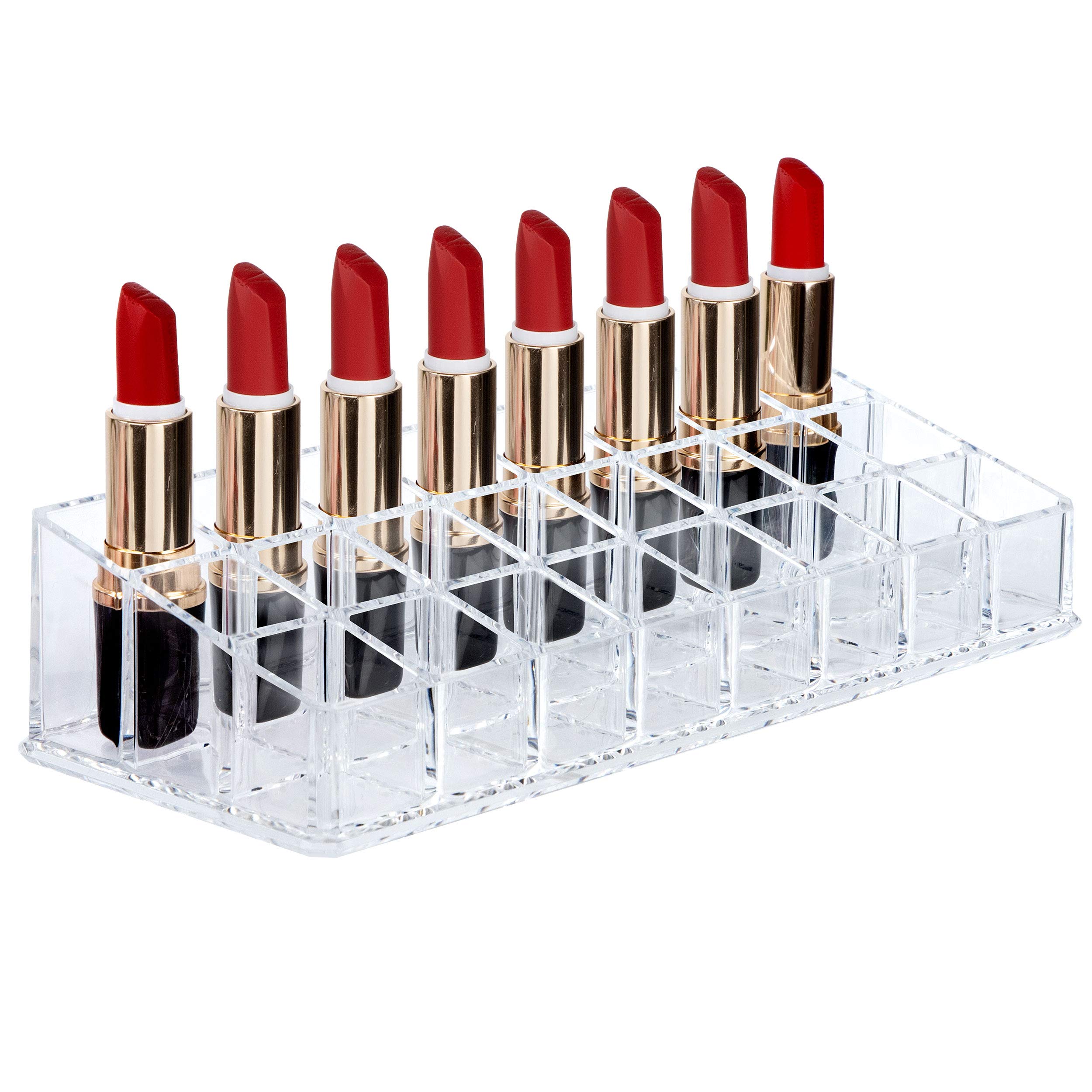 Heveer Clear Lipstick Holder Acrylic Lipstick Organizer Cosmetic Display Rack for Lipstick Cosmetic Nail Polish Jewelry 24 Slots