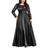 MISSMAY Women's Plus Sequin Lace with Satin Long Sleeves Formal Evening Prom Dresses