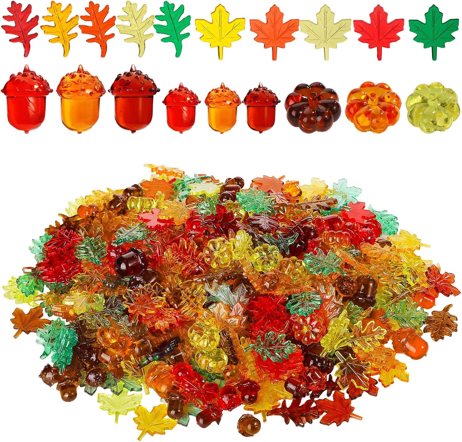 Vase Fillers - Frienda 400 Pieces Fall Vase Filler Mini Pumpkins Acrylic Leaves Maple Acorns Sensory Bin Filler Sensory Table Materials Vase Fillers for DIY Crafts Home Decoration Thanksgiving and Autumn Decor