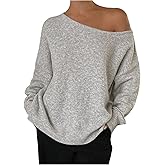 WDIRARA Women's Off The Shoulder Sweaters Long Sleeve Loose Pullover Knit Tops
